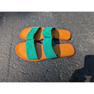 Bamboo Womens Moondance 19 Flat Slip On Sandals Slides Sz 8 38 Green Tan Coastal